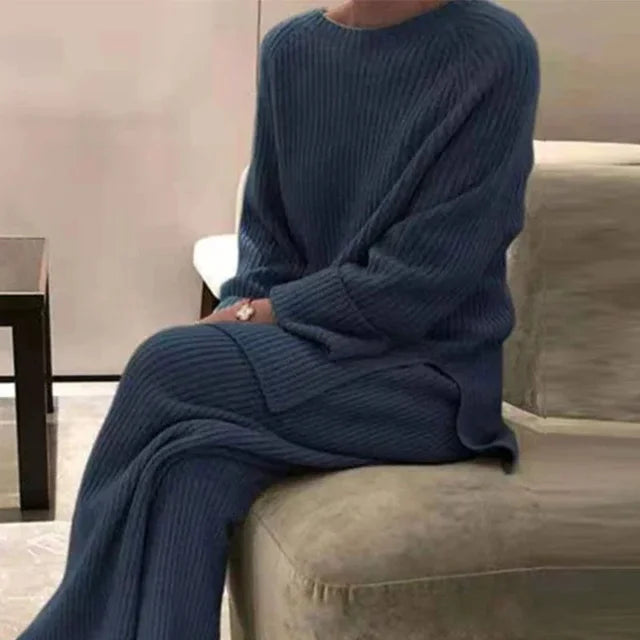 2022 Knitted Sweater Suit for Women Blue XXXL
