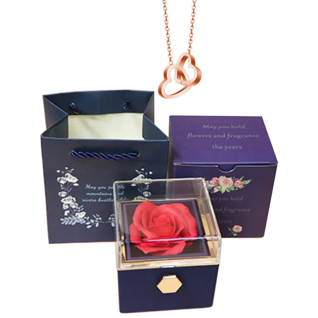 Rose Box-Engraved Heart Necklace Rose gold plated preserved rose box 23