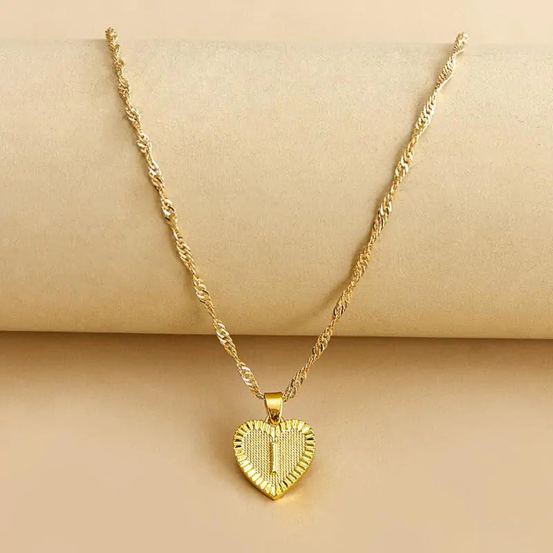 Initial Letter Heart Pendant Necklace Gold I