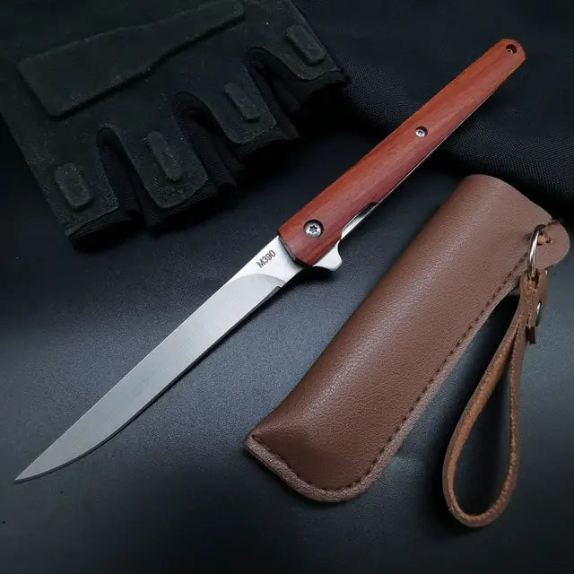 Portable Folding Pocket Knife Brown Red Pointed