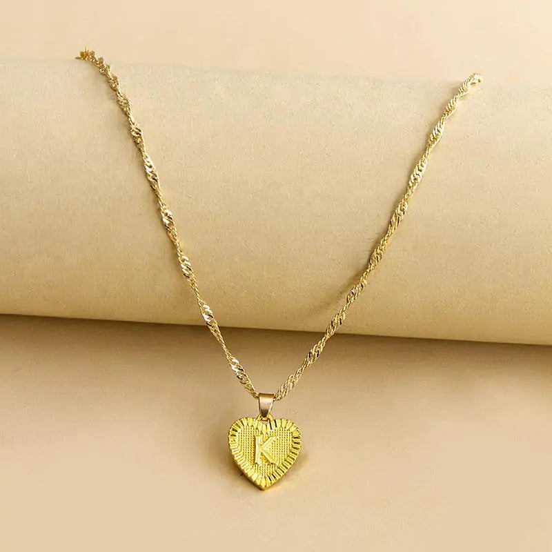 Initial Letter Heart Pendant Necklace Gold K