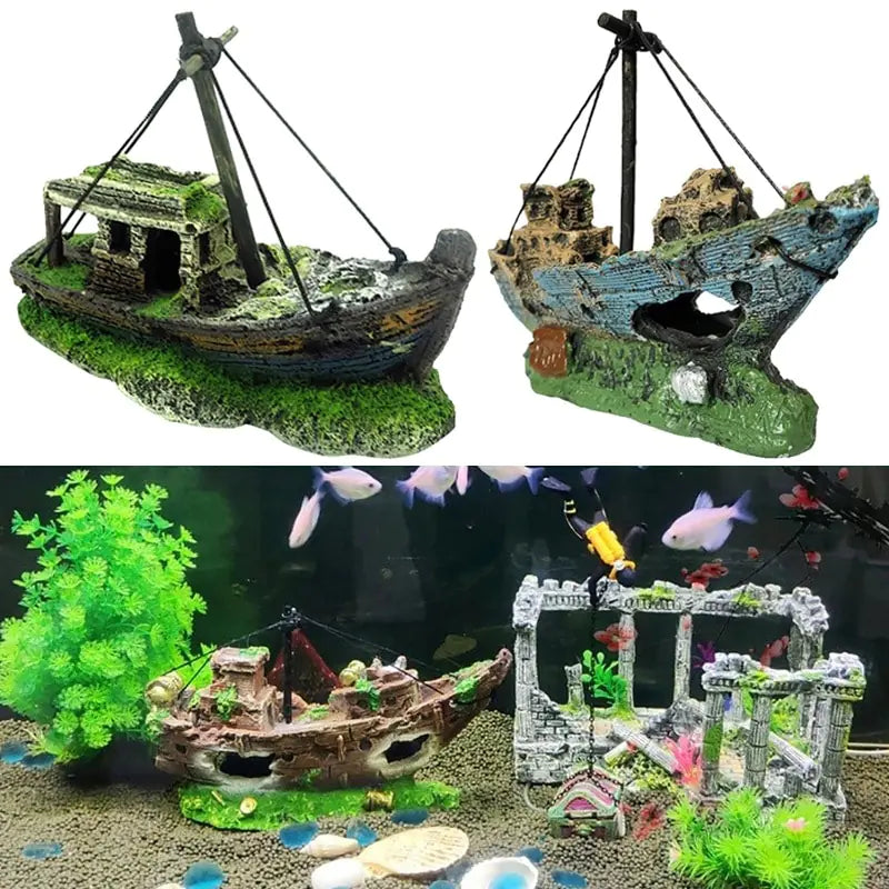 Aquarium Resin Ornament Pirate Ship Wreck