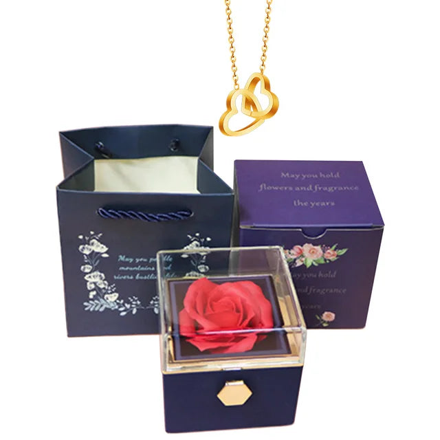 Rose Box-Engraved Heart Necklace Gold plated preserved rose box 21