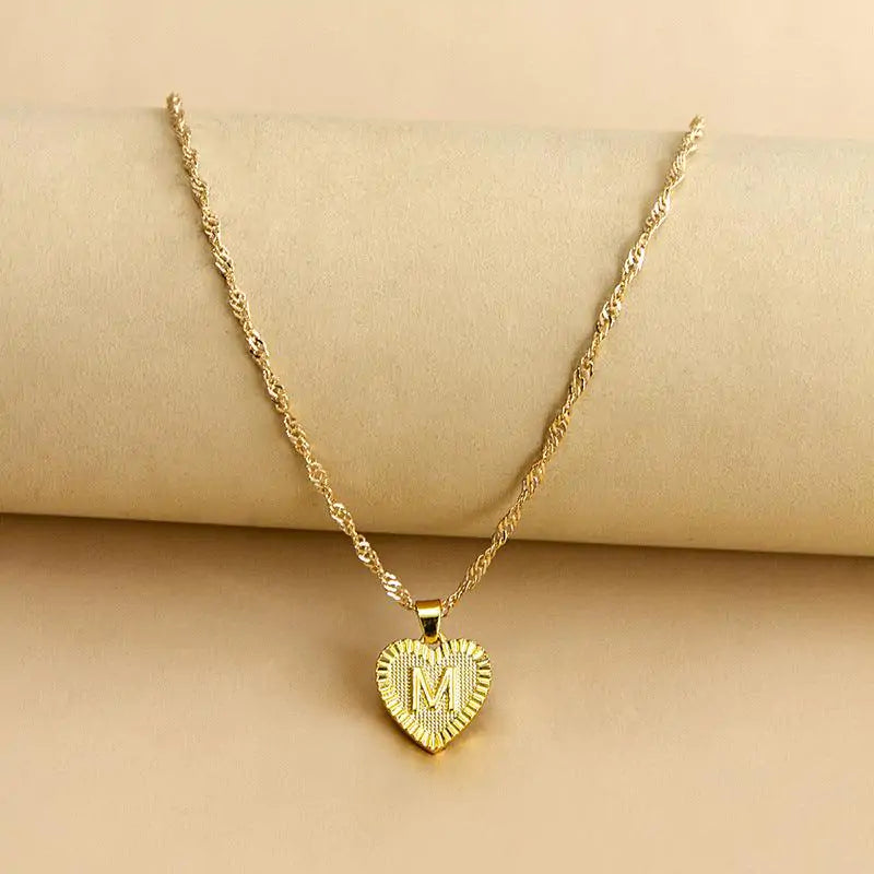 Initial Letter Heart Pendant Necklace Gold M