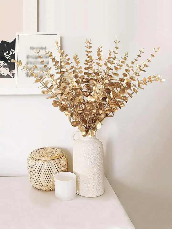 10pcs Artificial Eucalyptus Leaves For Home Gold