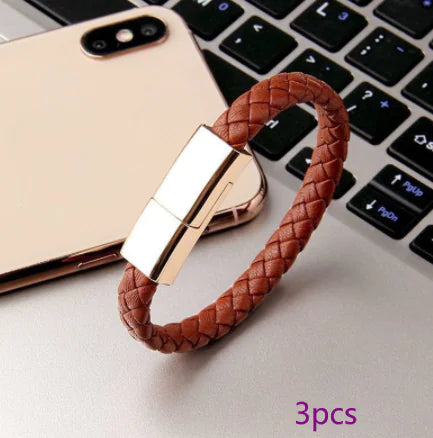 Armbandoplader USB- Bracelet Data Cable TYPEC interface Bruin 3pcs
