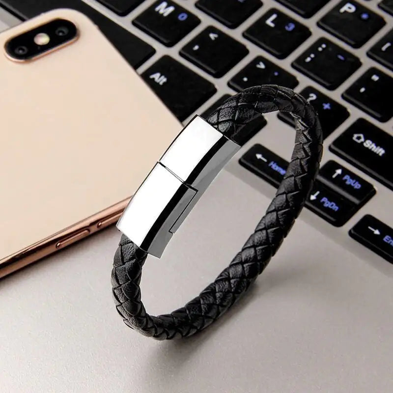 Armbandoplader USB- Bracelet Data Cable Apple interface Zwart