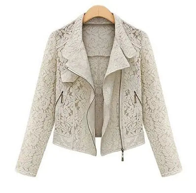 Autumn Lace Biker Jacket: High-Quality White Extra Large