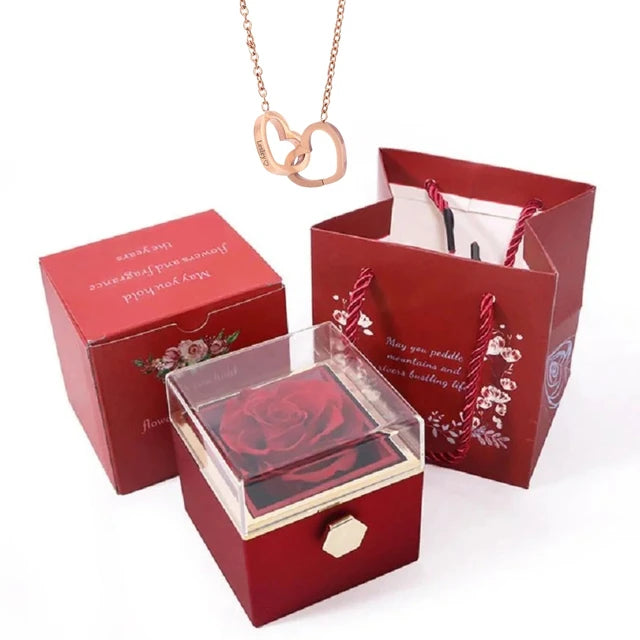 Rose Box-Engraved Heart Necklace