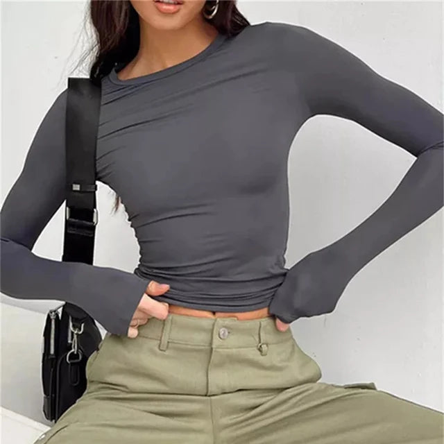 Women Long Sleeve T Shirt Spring Gray XL