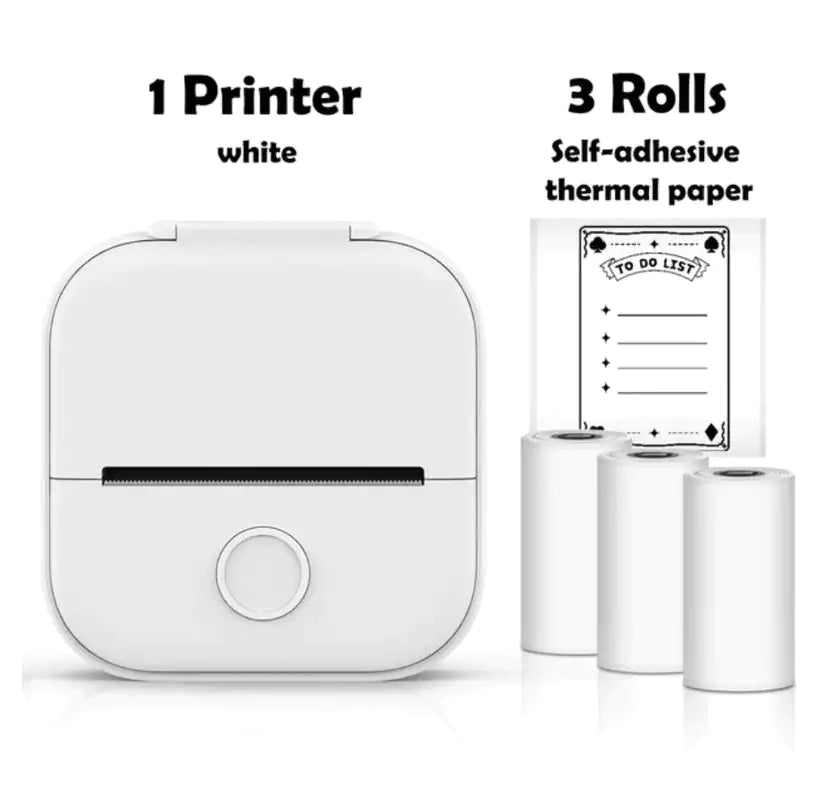 Mini Inkless Pocket Printer White + 3 ROLLS PRINTING PAPER