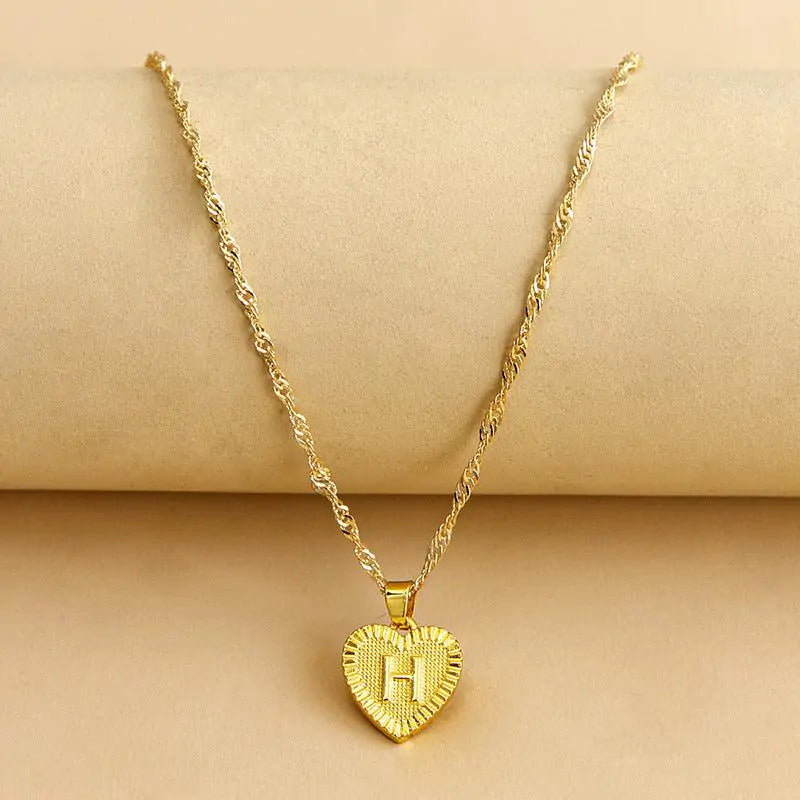Initial Letter Heart Pendant Necklace Gold H