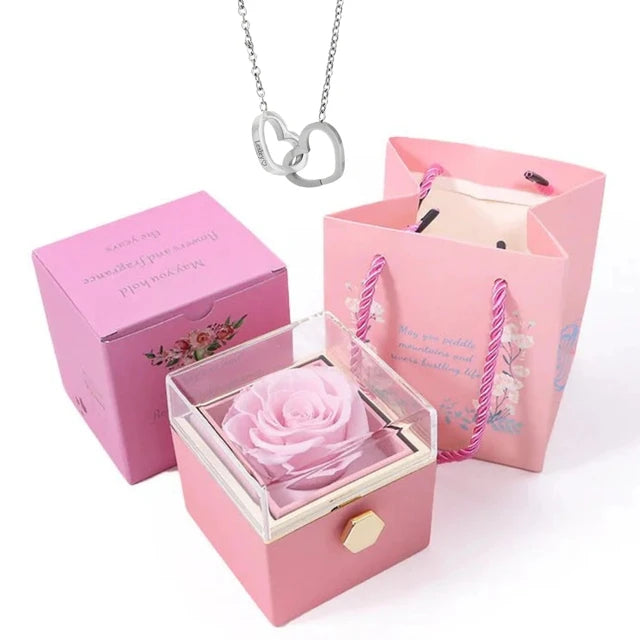 Rose Box-Engraved Heart Necklace Silver preserved rose box 13