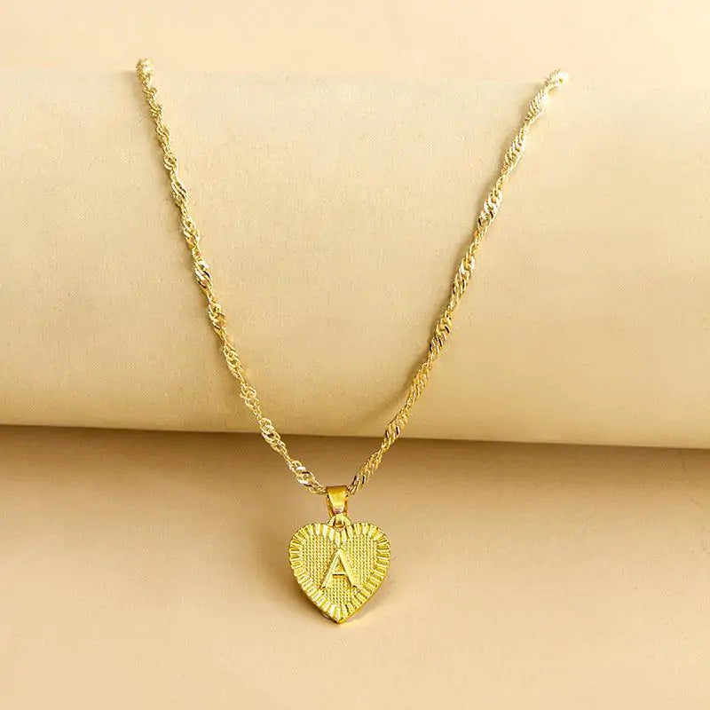 Initial Letter Heart Pendant Necklace Gold A