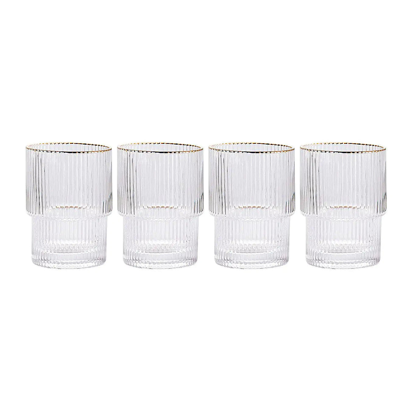 Stackable Gold Rim Ripple Drinking Glass Clear Short x 4