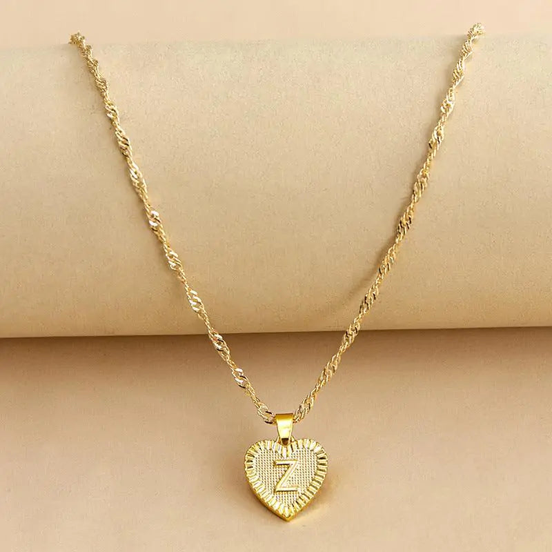 Initial Letter Heart Pendant Necklace Gold Z