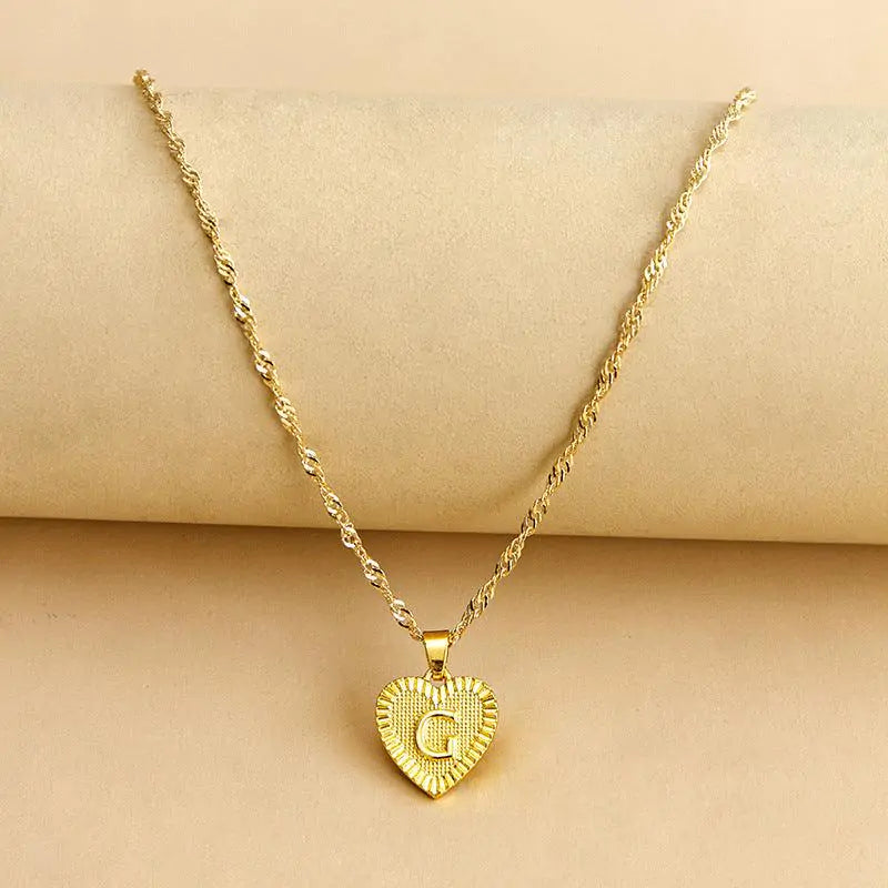 Initial Letter Heart Pendant Necklace Gold G