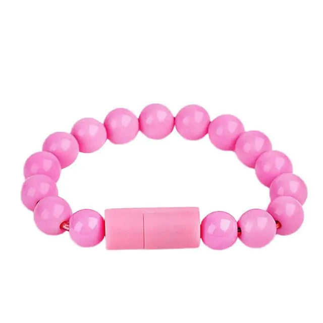 Bead Bracelet USB Charging Cord Pink Type2 for Android