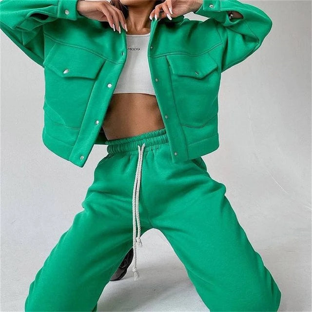 Fashion Baseball 2 Piece Set Tracksuits Baseball Uniform Sports Suit Sweatsuits Women Set Sportswear Korean Chandals Para Mujer Green M