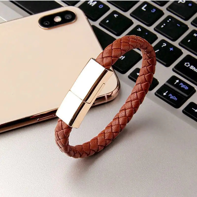 Armbandoplader USB- Bracelet Data Cable Apple interface Bruin
