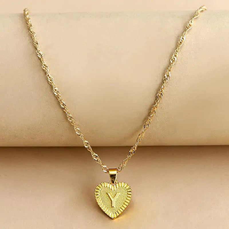 Initial Letter Heart Pendant Necklace Gold Y