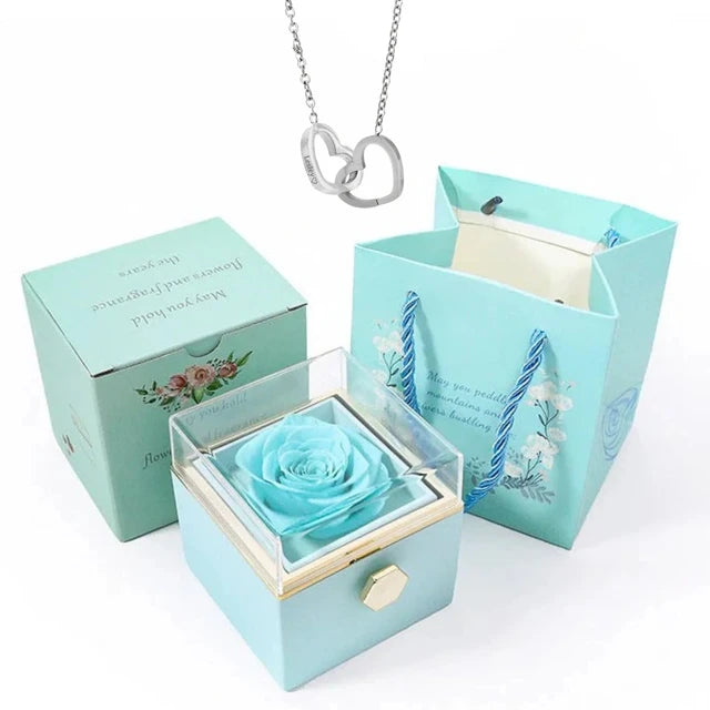 Rose Box-Engraved Heart Necklace Silver preserved rose box 7