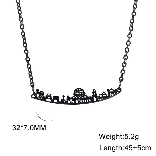 Jerusalem City Landmark Pendant Necklace Black Color 45-50cm