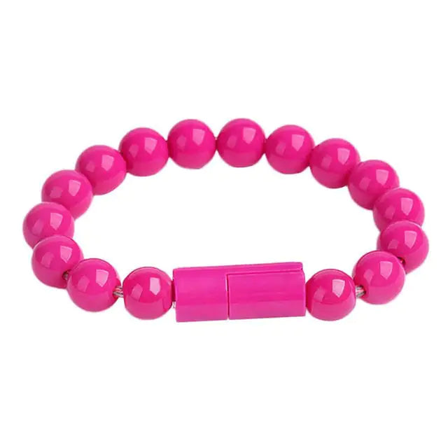 Bead Bracelet USB Charging Cord Pink Type1 for iPhone