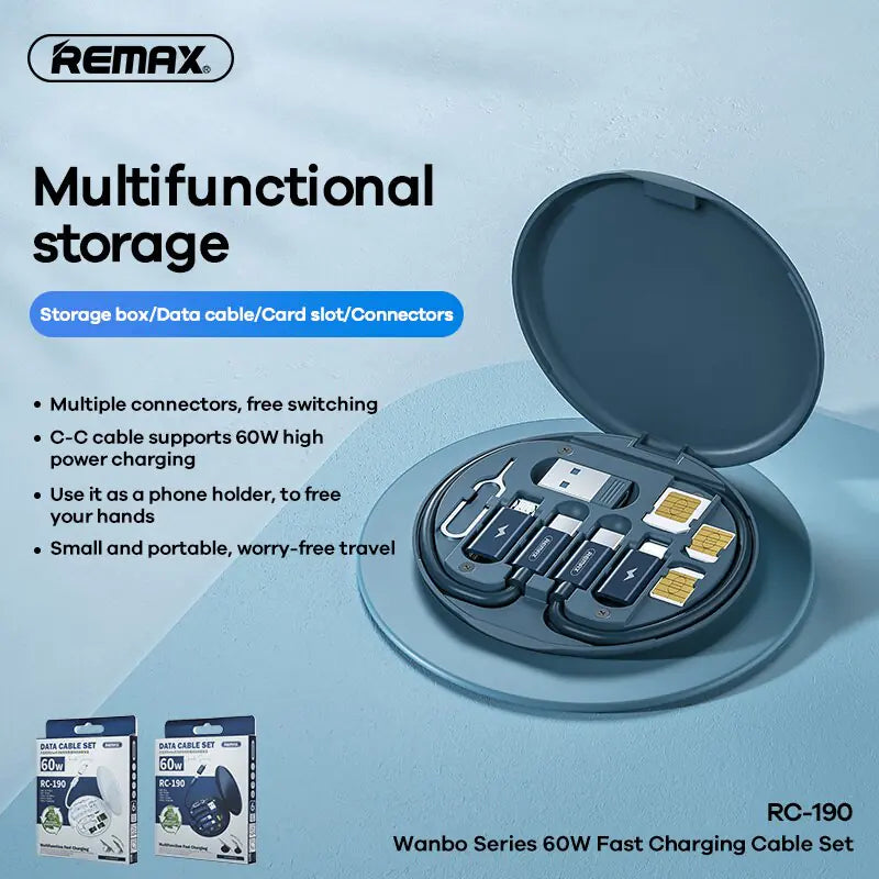 Portable Rc-190 5 in 1 Storage Box Fast Charging Cable Set