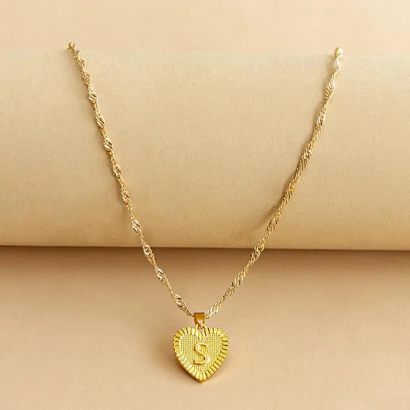 Initial Letter Heart Pendant Necklace Gold S