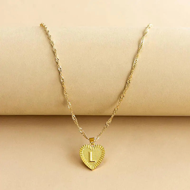 Initial Letter Heart Pendant Necklace Gold L