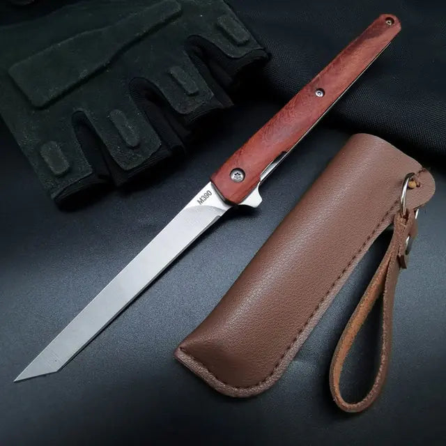 Portable Folding Pocket Knife Brown Red Square