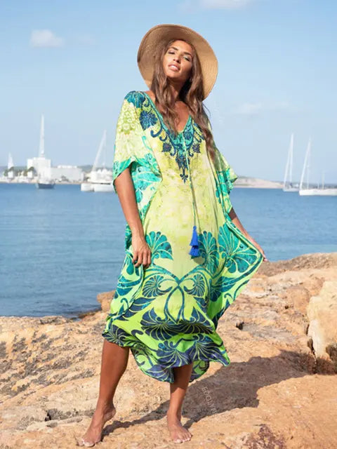 Printed Summer Dress Green One Size