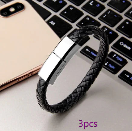 Armbandoplader USB- Bracelet Data Cable Apple interface Zwart 3pcs