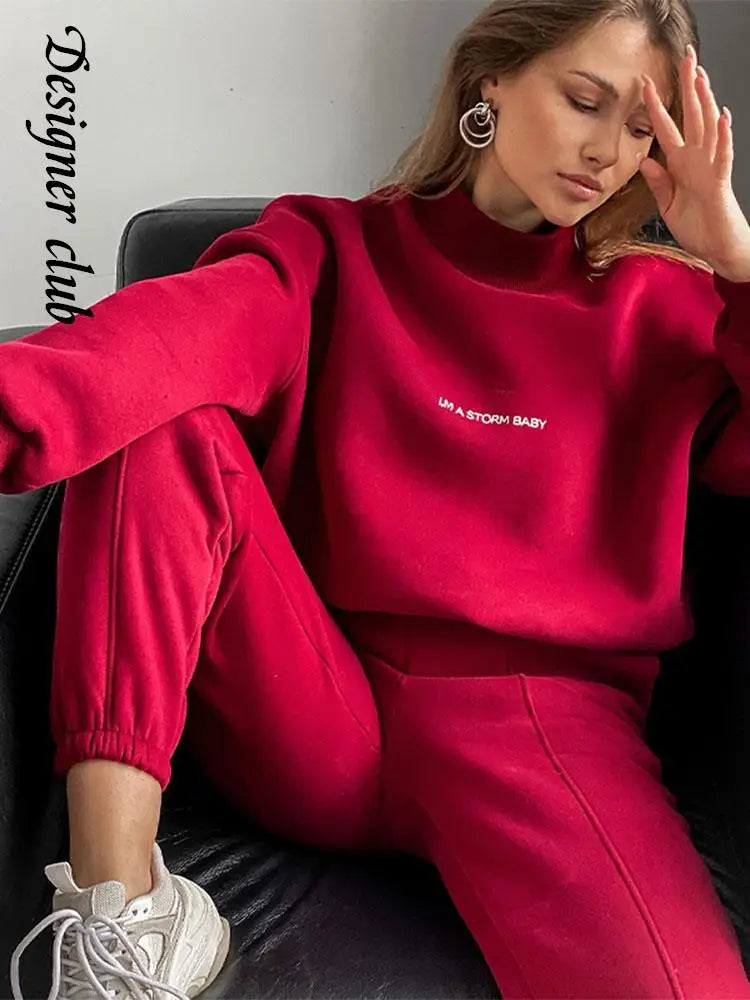 Chic Letter Print Women's Sweater Set