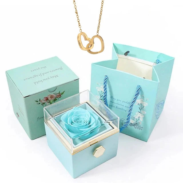 Rose Box-Engraved Heart Necklace Gold plated preserved rose box 9