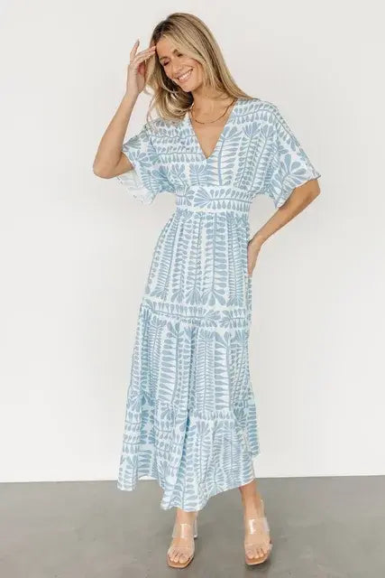 Retro Stripe Short Sleeve Dresses Light Blue XL