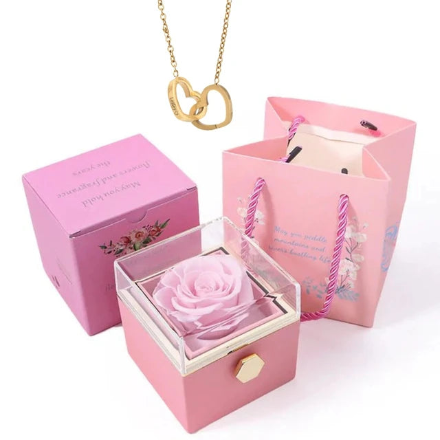 Rose Box-Engraved Heart Necklace Gold plated preserved rose box 15