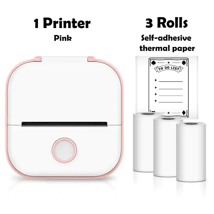 Mini Inkless Pocket Printer Pink + 3 ROLLS PRINTING PAPER