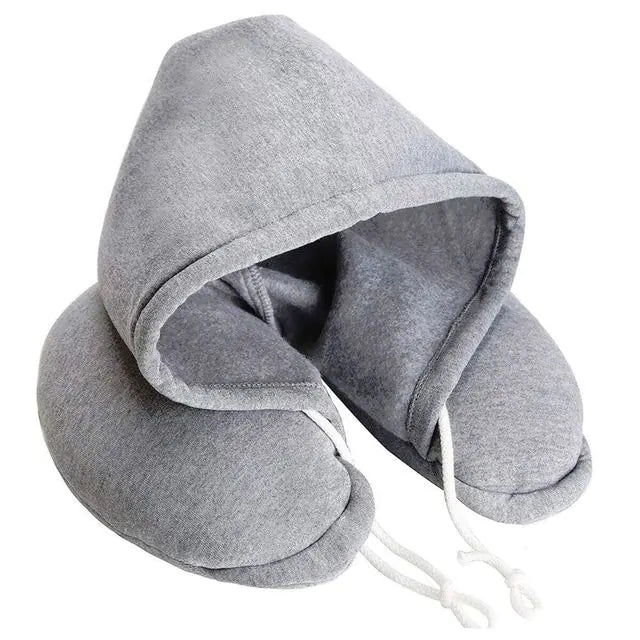 Hooded Travel Neck Pillow Gray